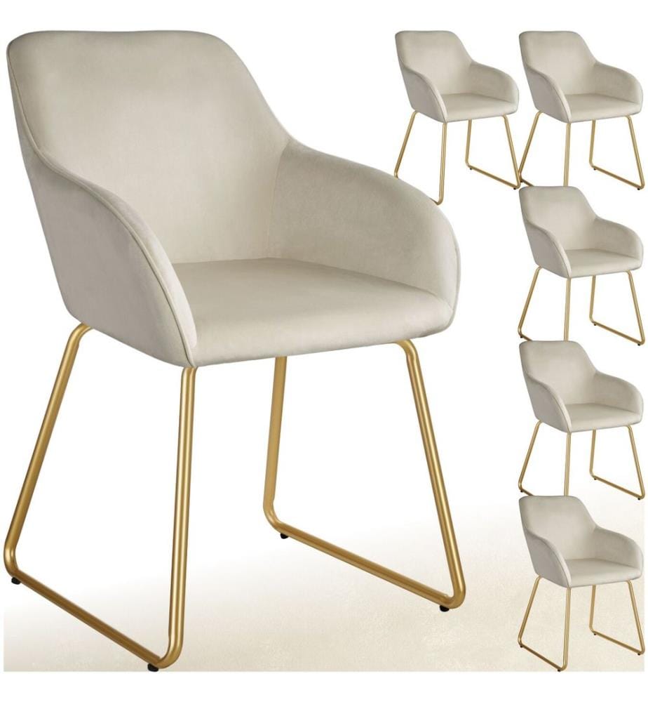 Sedia da pranzo Jeane, effetto velluto, struttura a slitta - Effetto velluto cremaoro, Set di 6