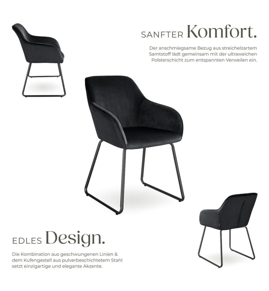 Esszimmerstuhl Jeane, Samtoptik, Kufengestell - Samtoptik schwarzschwarz, 4er Set