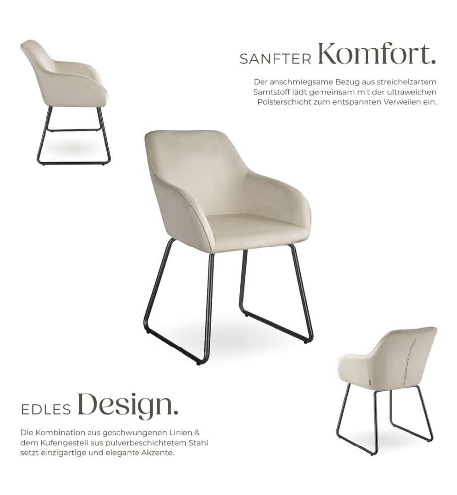 Esszimmerstuhl Jeane, Samtoptik, Kufengestell - Samtoptik cremeschwarz, 4er Set