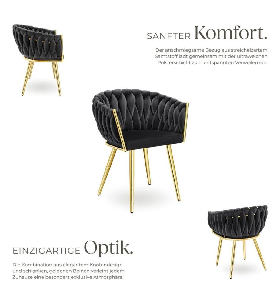 Set Esszimmerstuhl Astano Samt, Knotendesign - schwarzgold, 2er Set