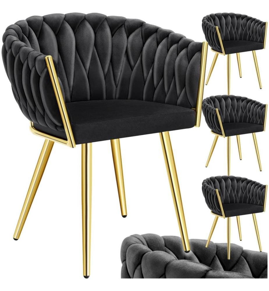 Set Esszimmerstuhl Astano Samt, Knotendesign - schwarzgold, 4er Set
