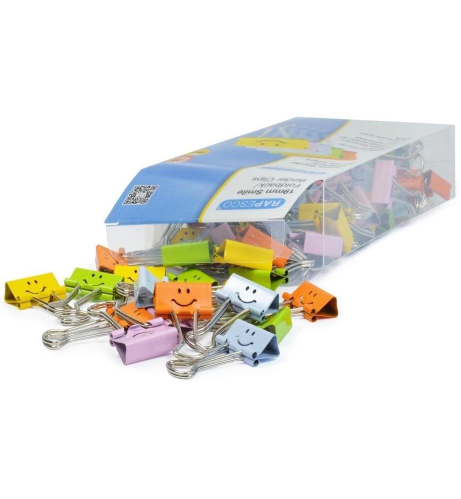 Rapesco Pinces métalliques Smiley foldback, couleurs assorties, 80 pièces