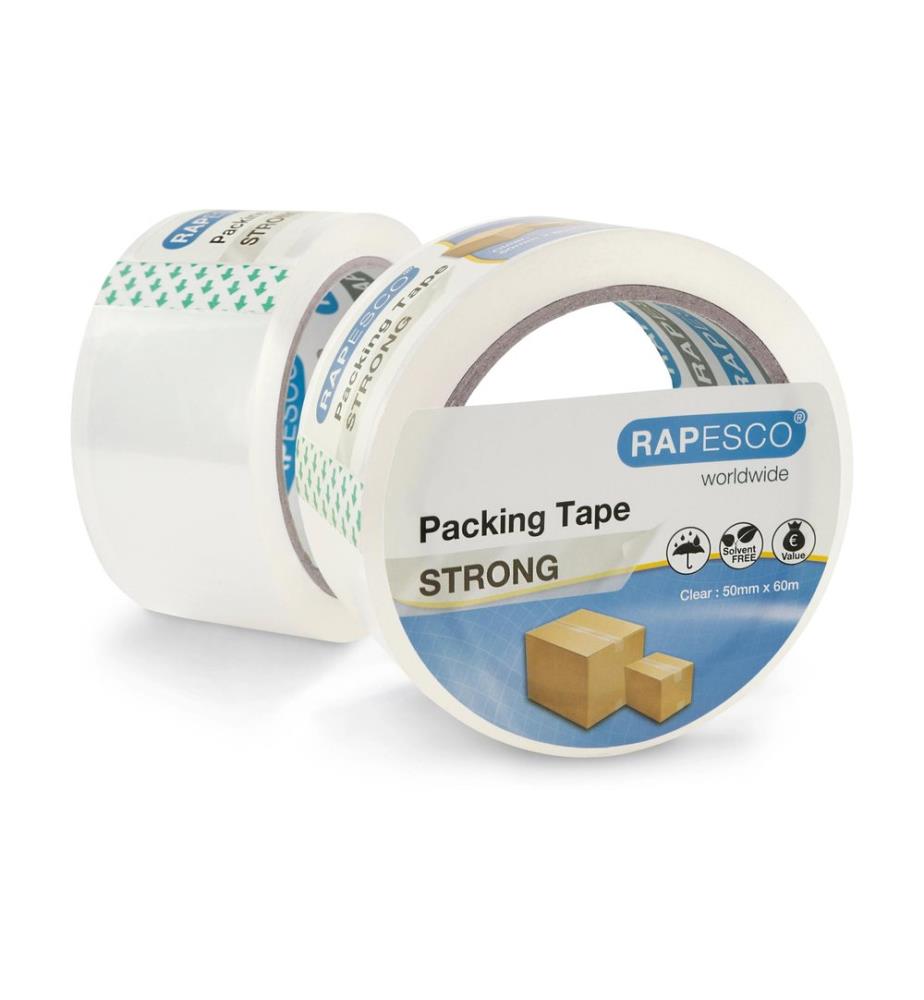 Rapesco starkes Packband 50 mm x 60 m, Transparent, 2 Stück