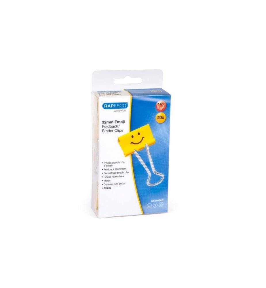 Pinces à papier Rapesco Foldback Emojis 32 mm, Jaune