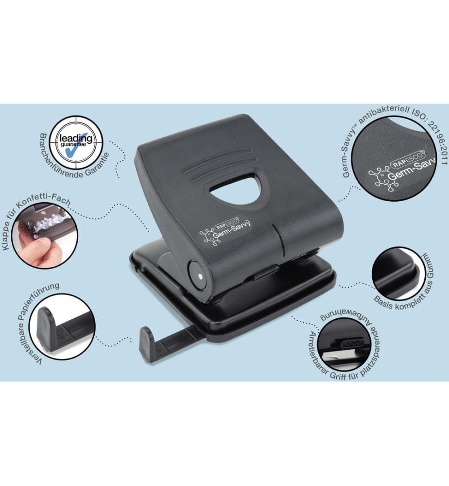 Rapesco Perforateur Germ-Savvy 827-P 30 feuilles, Noir