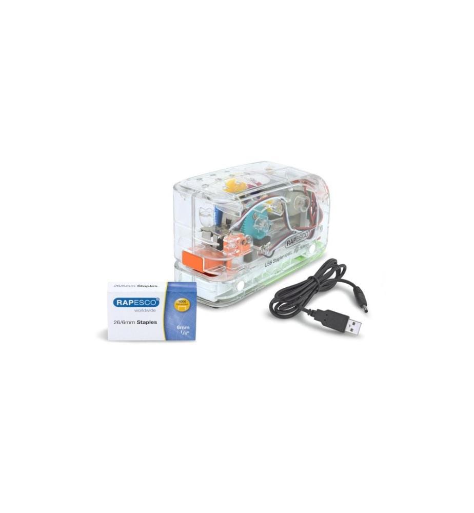 Rapesco Agrafeuse électrique 626EL USB/Batterie, Transparent