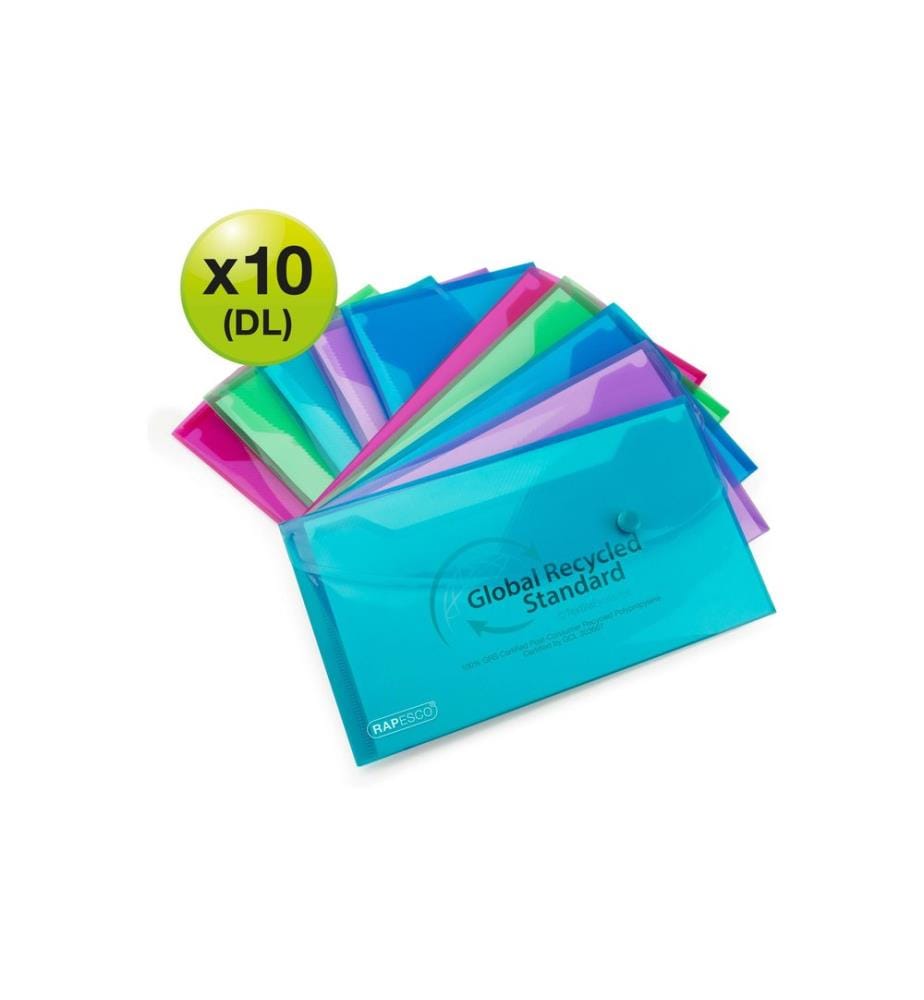 Rapesco Chemise de documents Eco GRS DIN Assortie, 10 pièces
