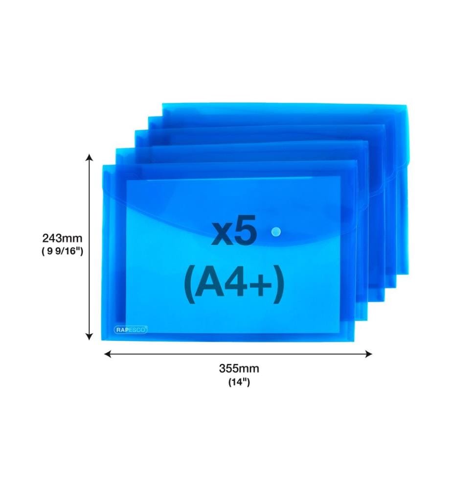 Rapesco Chemise de documents A4+, Transparent Bleu, 5 pièces