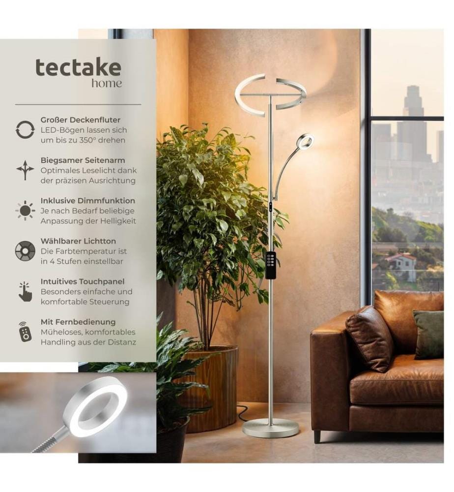 Deckenfluter Auralis LED 20W, Leselicht, dimmbar - Nickel matt