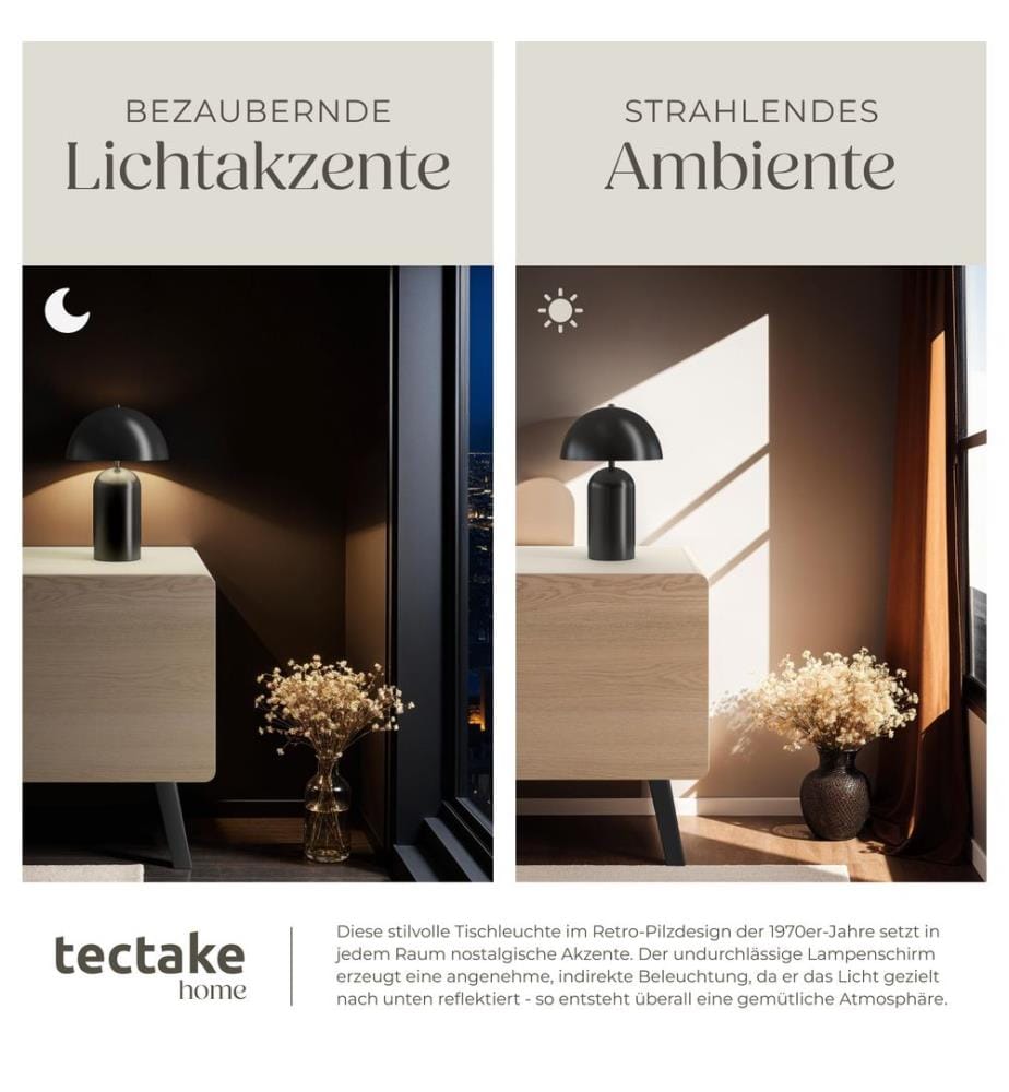 Petite lampe de table rétro ALTEA, design champignon, 40W - noir