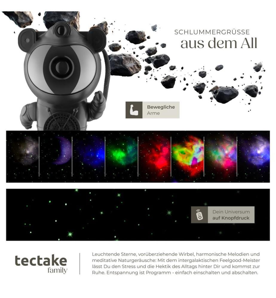 LED Starry Sky Projector Astronaut - with Bluetooth and remote control - black