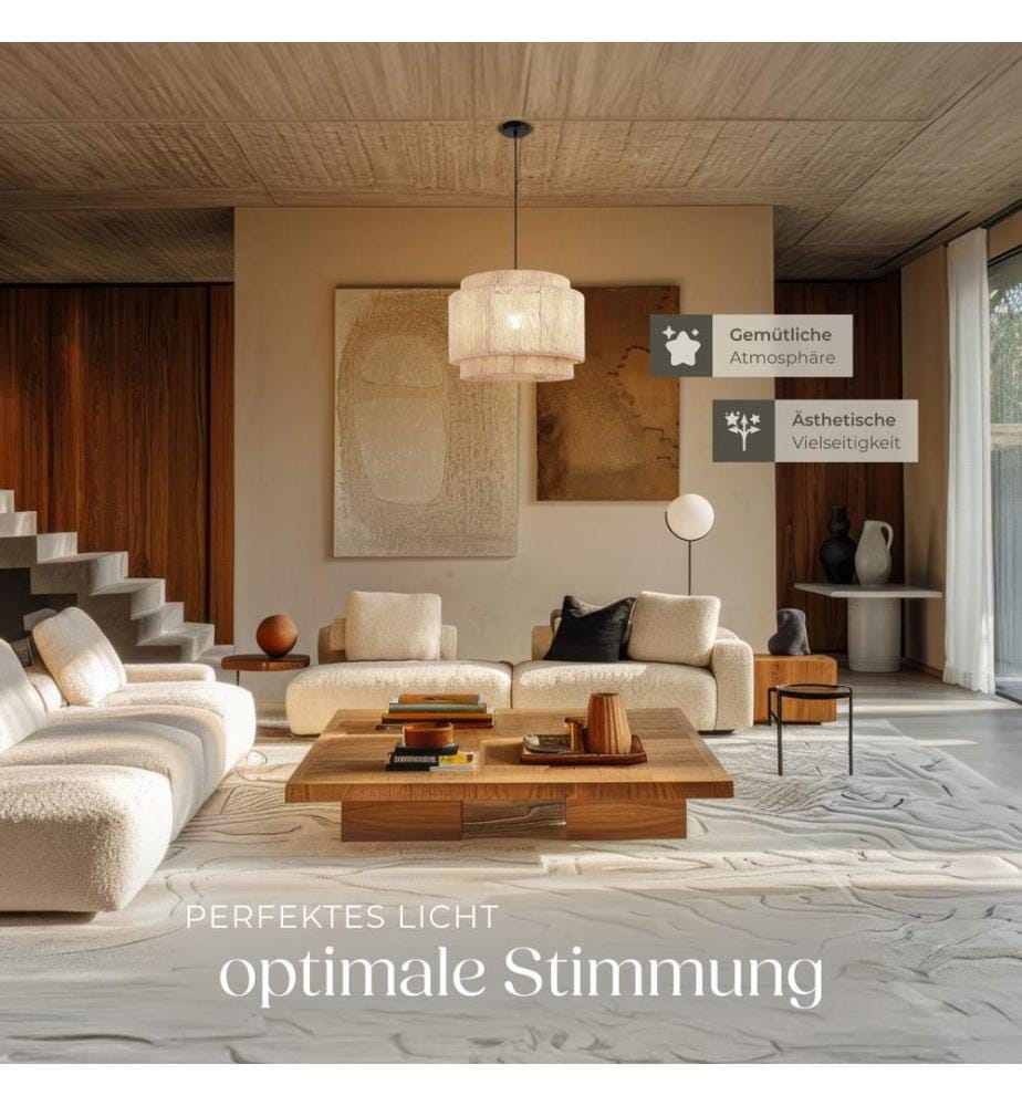 Lampada a sospensione Lignea Lux in juta in stile boho, 40W - naturale