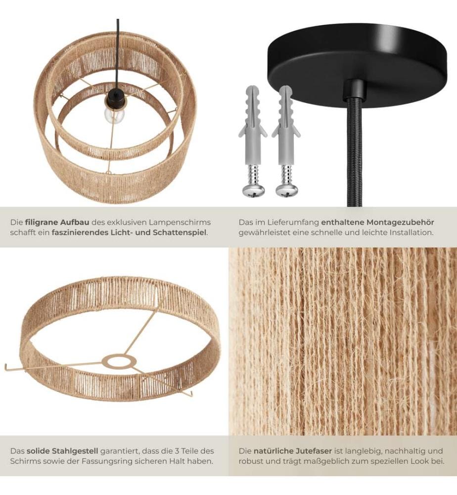 Lampada a sospensione Lignea Lux in juta in stile boho, 40W - naturale