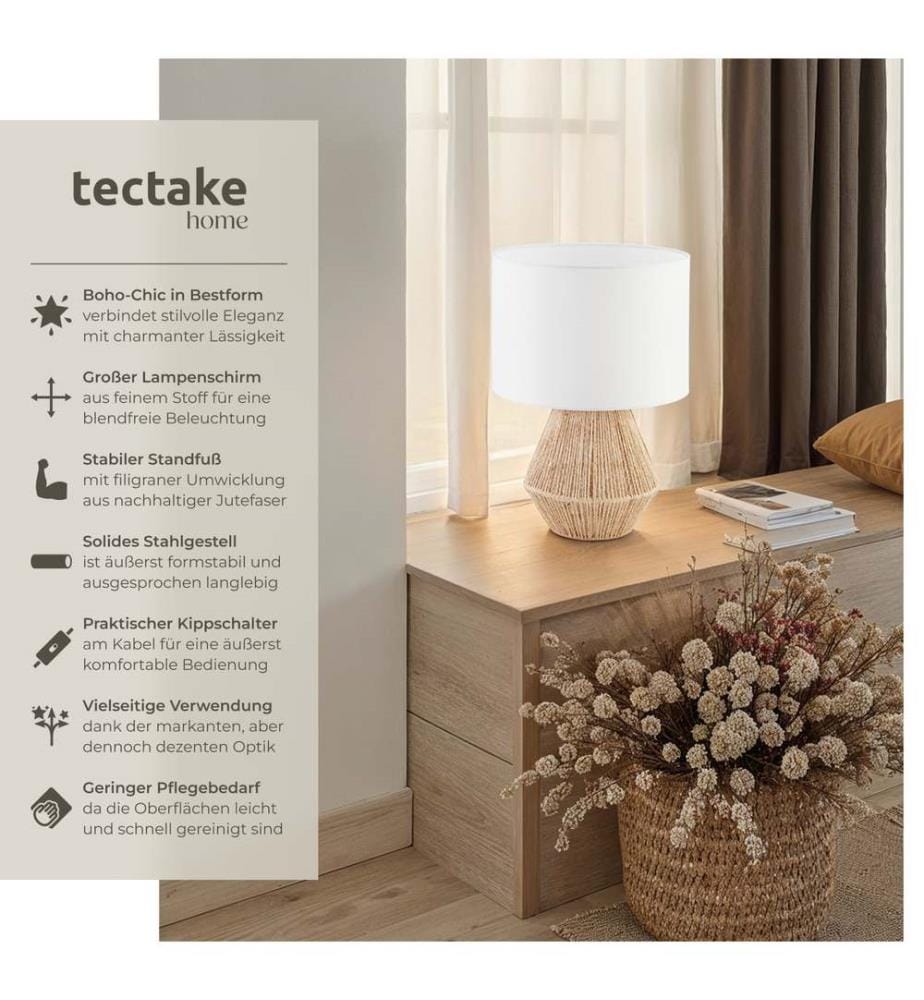 Tischleuchte Lignea Lux aus Jute im Boho-Stil, 60W - natur