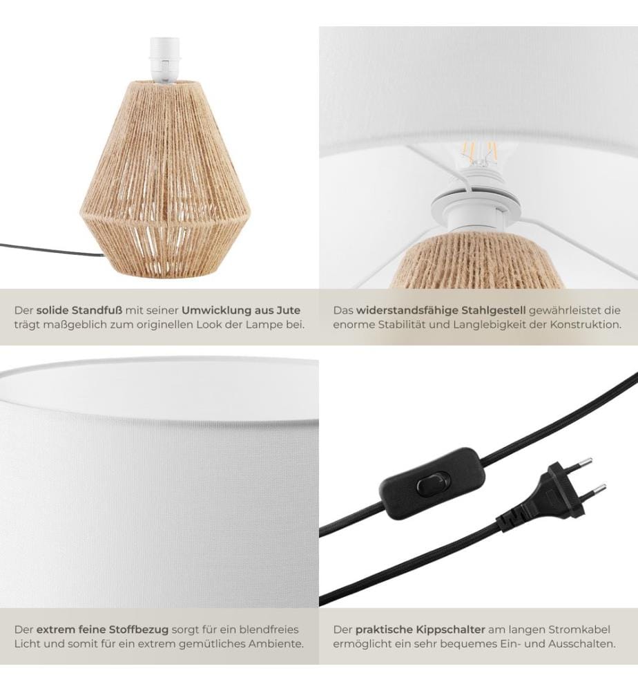 Tischleuchte Lignea Lux aus Jute im Boho-Stil, 60W - natur