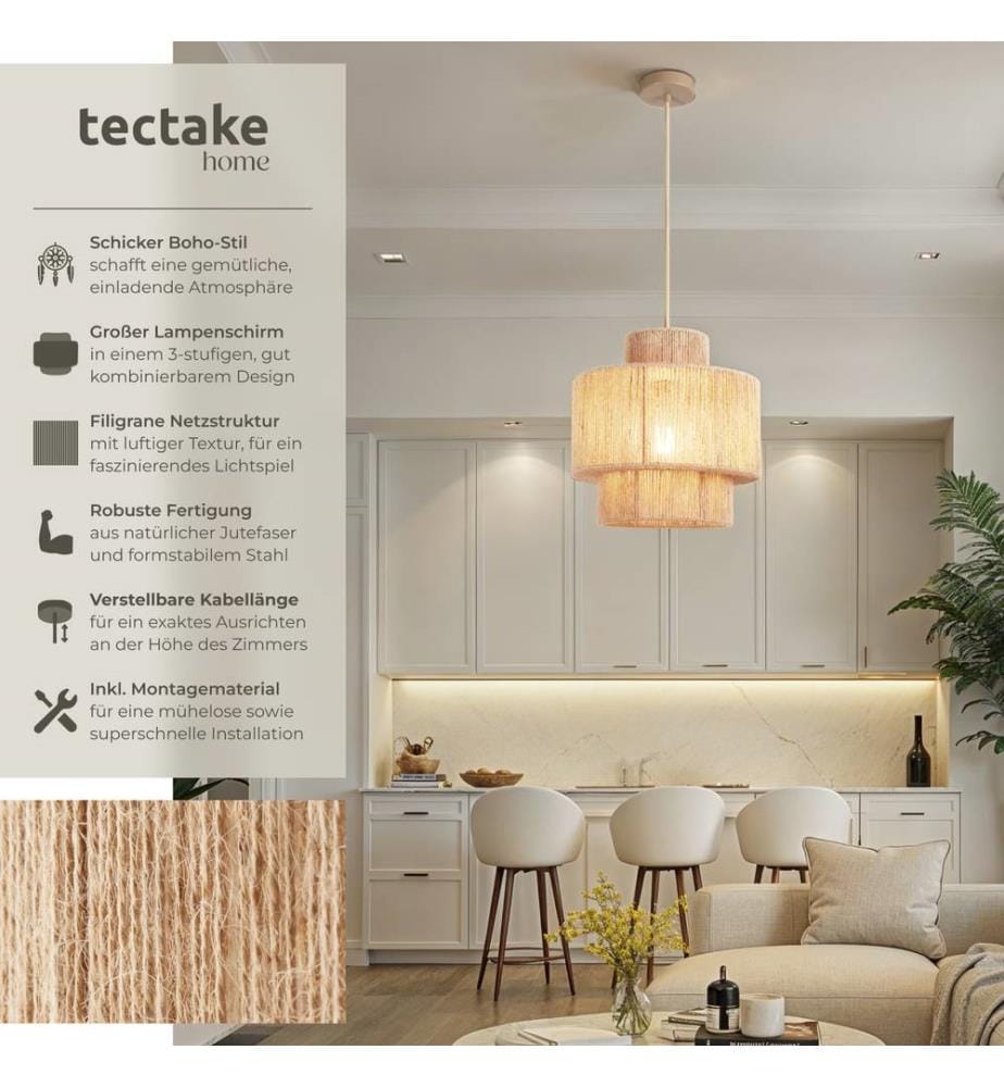 Pendelleuchte Allegra aus Jute im Boho-Stil, 40W - natur