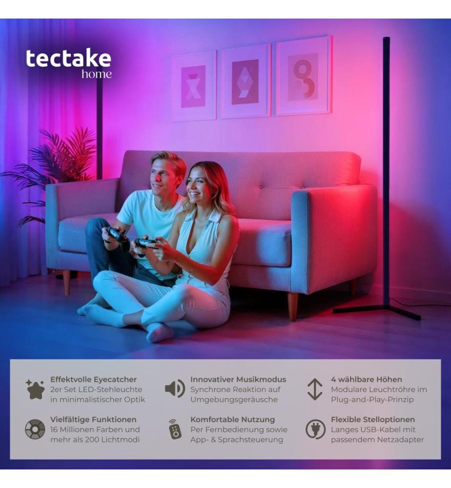 LED-Stehlampe Spectra, 16 Millionen Farben, 200 Lichtmodi - 2er Set