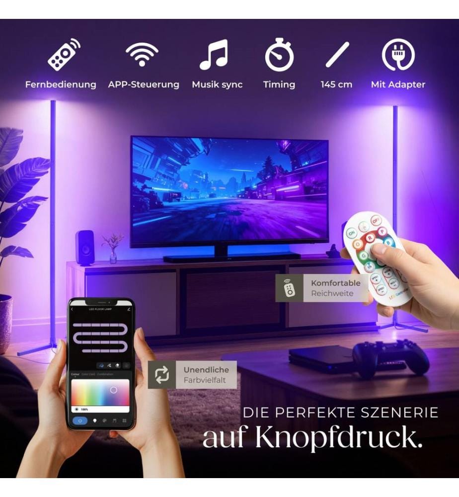 LED-Stehlampe Spectra, 16 Millionen Farben, 200 Lichtmodi - 2er Set