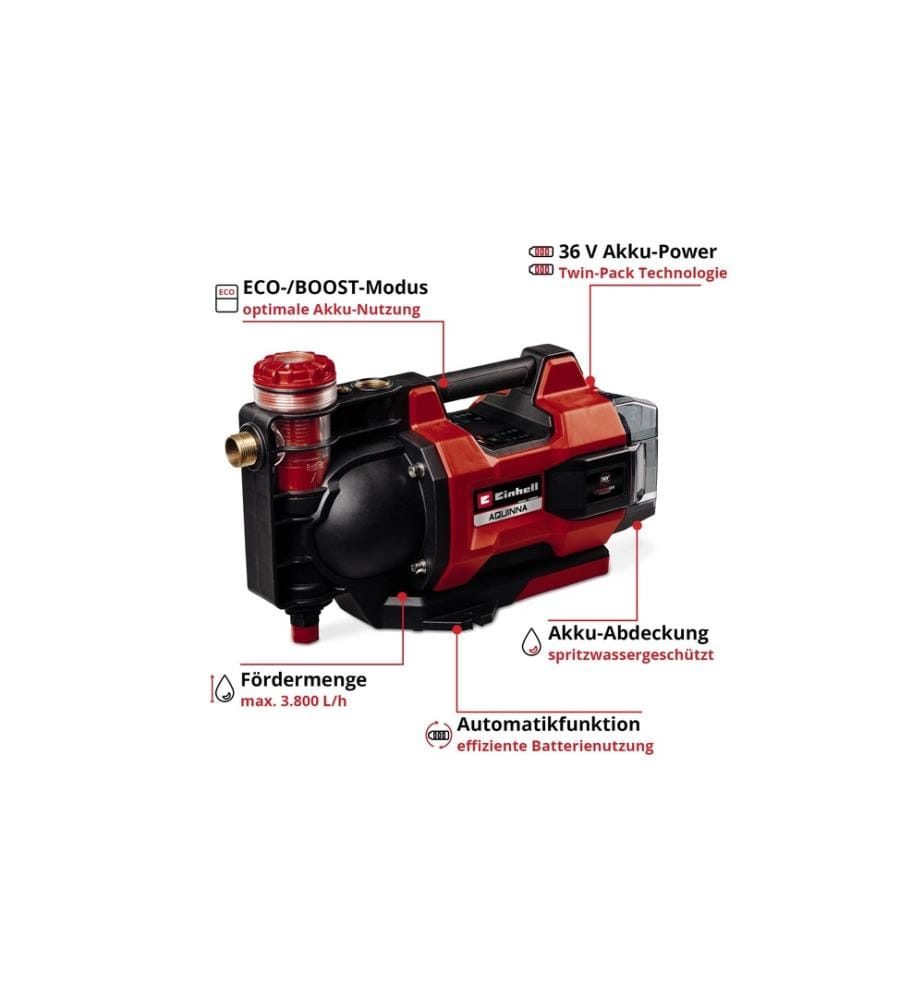 EINHELL - Akku-Gartenpumpe AQUINNA 36/38 F LED AUTOMATIC