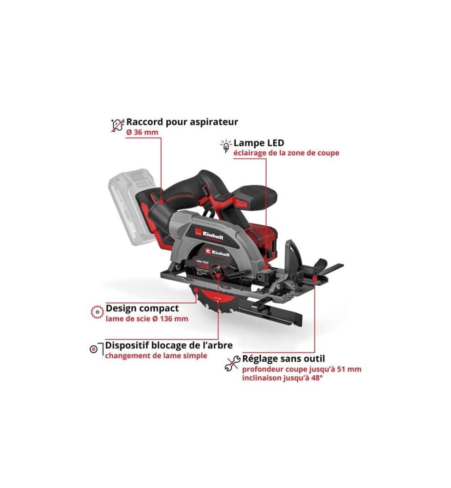 EINHELL PROFESSIONAL - Scie circulaire portative sans fil TP-CS 18/136-C Li BL – Solo