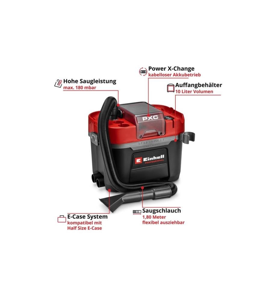 EINHELL PROFESSIONAL - Aspirateur à déchets humides/secs sans fil TP-VC 18/10 Li BL L-Solo