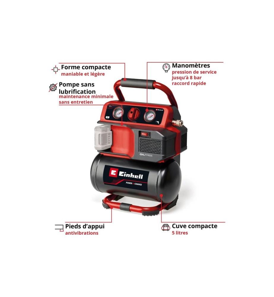 EINHELL - Compresseur à batterie TE-AC 18/75 Li Set EX CH