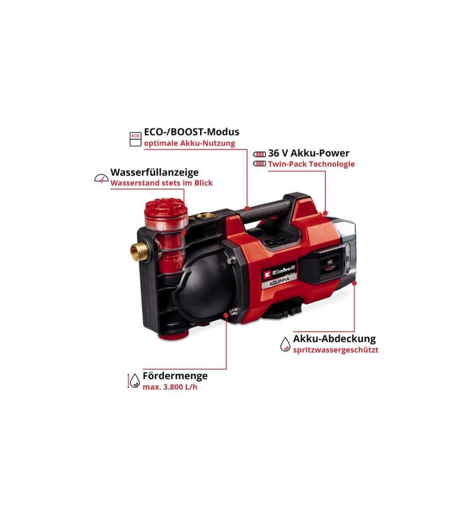 EINHELL - Akku-Gartenpumpe AQUINNA 36/38 F LED