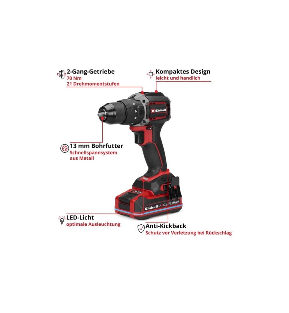 EINHELL - Perceuses à percussion sans fil TP-CDD 18/701-C 70 Nm 18 V