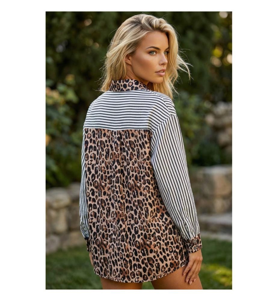 Camicia abbottonata con stampa leopardo - Nero