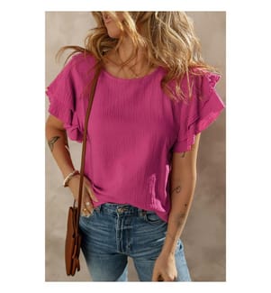 Camicetta con maniche arricciate in garza di cotone rosa - Rose Red