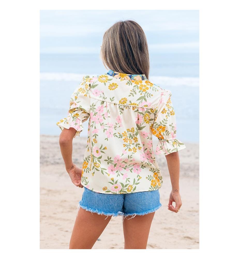 Bohemian Floral Häkelbluse - Mehrfarbig