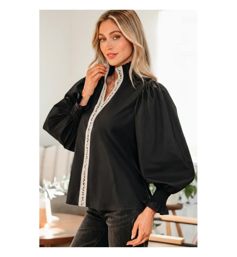 Schwarze Bluse Puffärmel - Schwarz