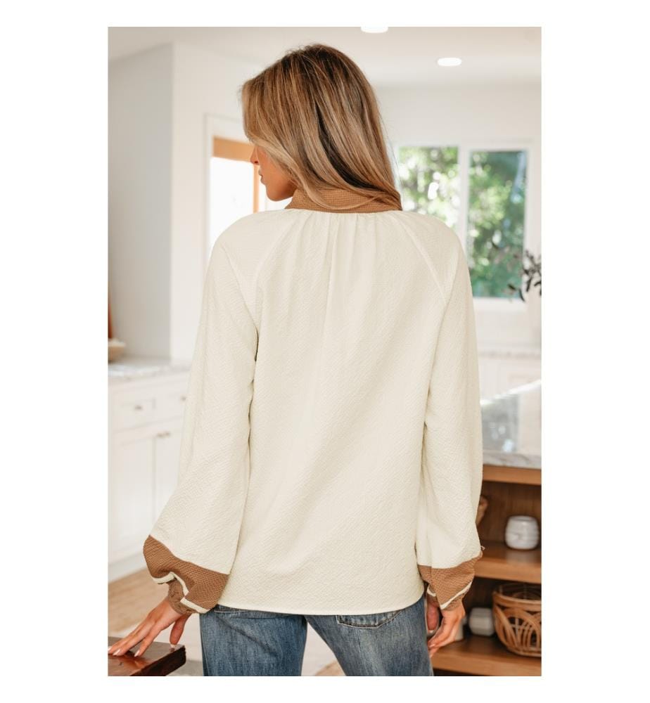 Texturierte Bluse mit langen Ärmeln - blau