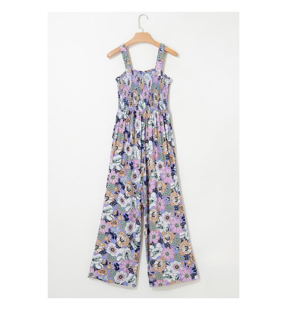 Combinaison Taille Haute à Imprimé Floral Violet - Pourpre