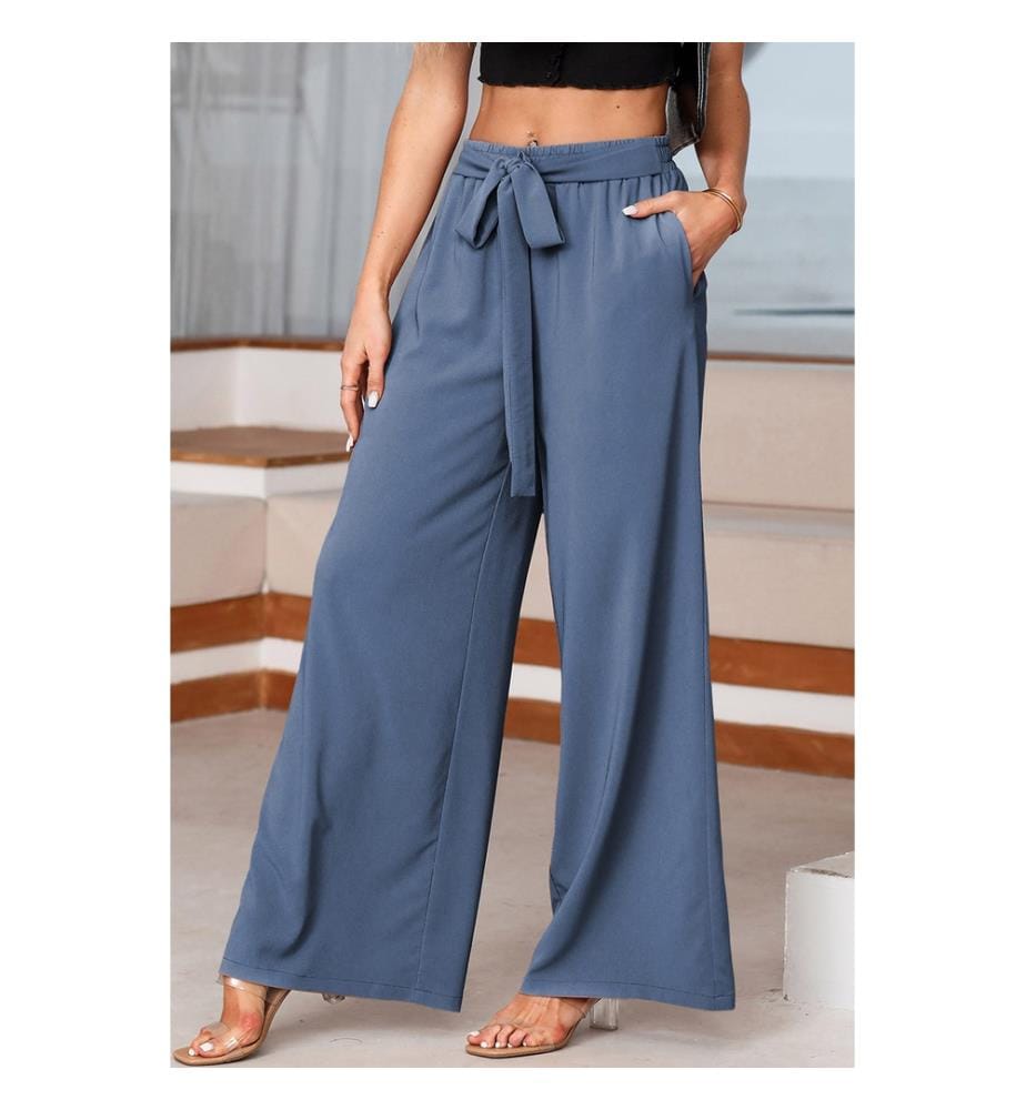 Pantalon Décontracté Ample Taille Haute - Bleu