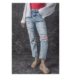 Jeans skinny a vita alta sfrangiati blu cielo lavati a mano - Blu cielo