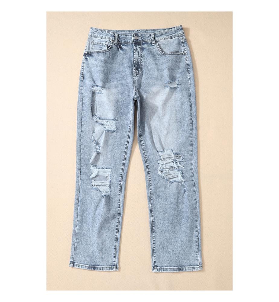 Jean coupe slim taille haute effiloché bleu ciel délavé clair - Sky Blue