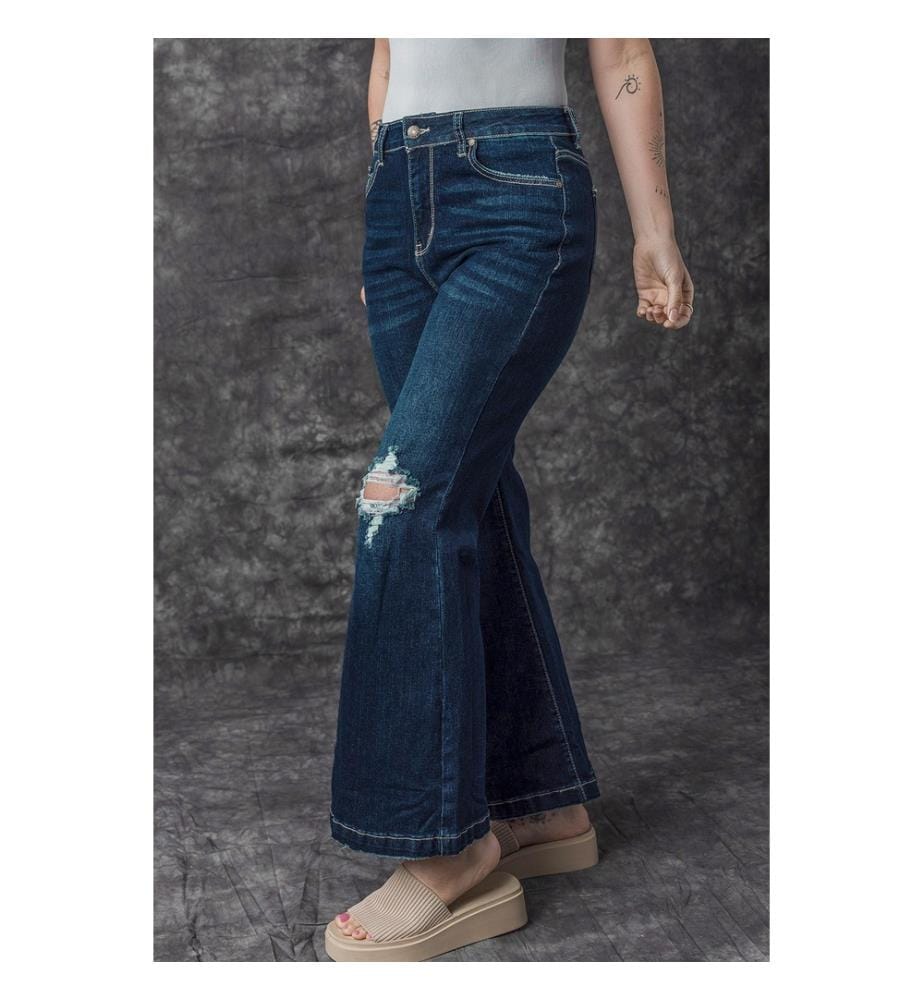 Jeans Déchiré Taille Haute - vert