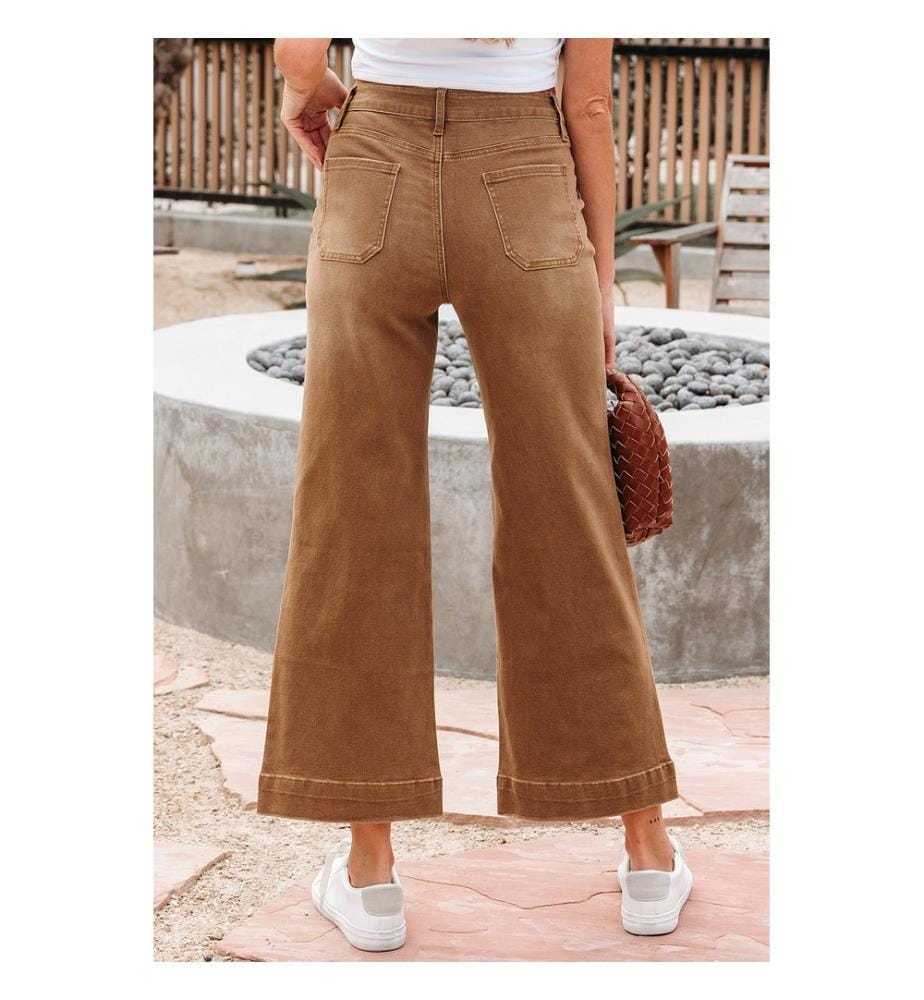 Weite Jeans mit hoher Taille - grün