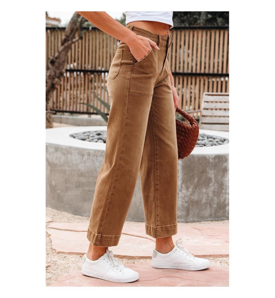Weite Jeans mit hoher Taille - grün