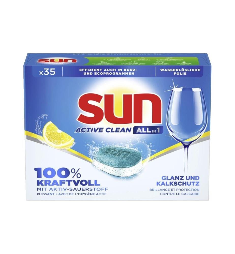 SUN - Détergent pour lave-vaisselle All-in-1 Active Clean Lemon 35 onglets