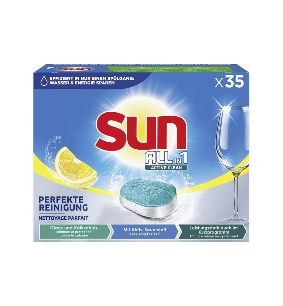 SUN - Détergent pour lave-vaisselle All-in-1 Active Clean Lemon 35 onglets