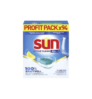 SUN - Détergent pour lave-vaisselle All-in-1 Active Clean Lemon 94 onglets