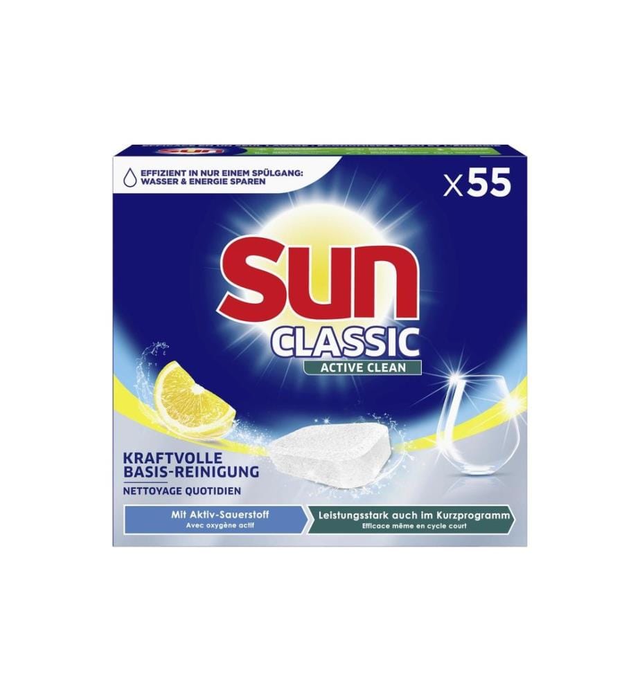 SUN - Détergent pour lave-vaisselle Classic Active Clean Lemon 55 onglets