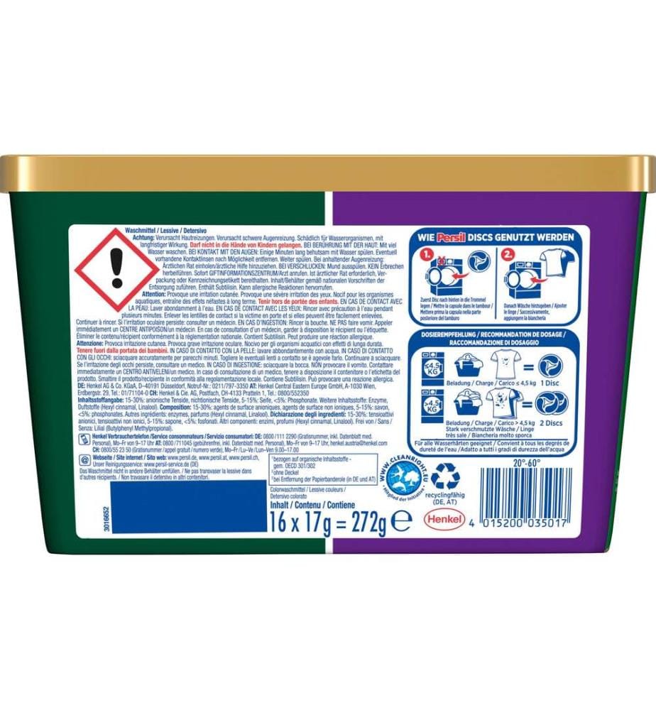 Persil - Détergent en pastilles Color Discs 16 WG, 272g