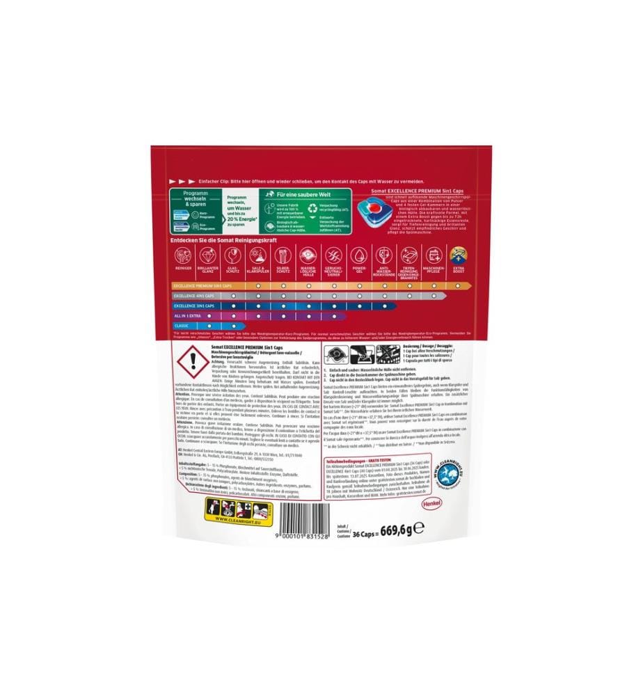 Somat - Détergent pour lave-vaisselle Excellence Premium 5in1 36 Caps