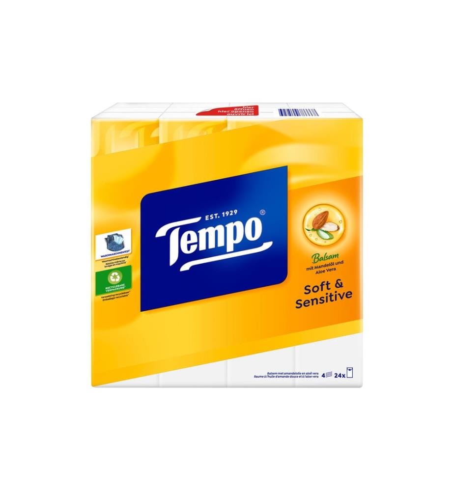 TEMPO - Mouchoirs Soft & Sensitive  4 plis 24 x 9 pièces