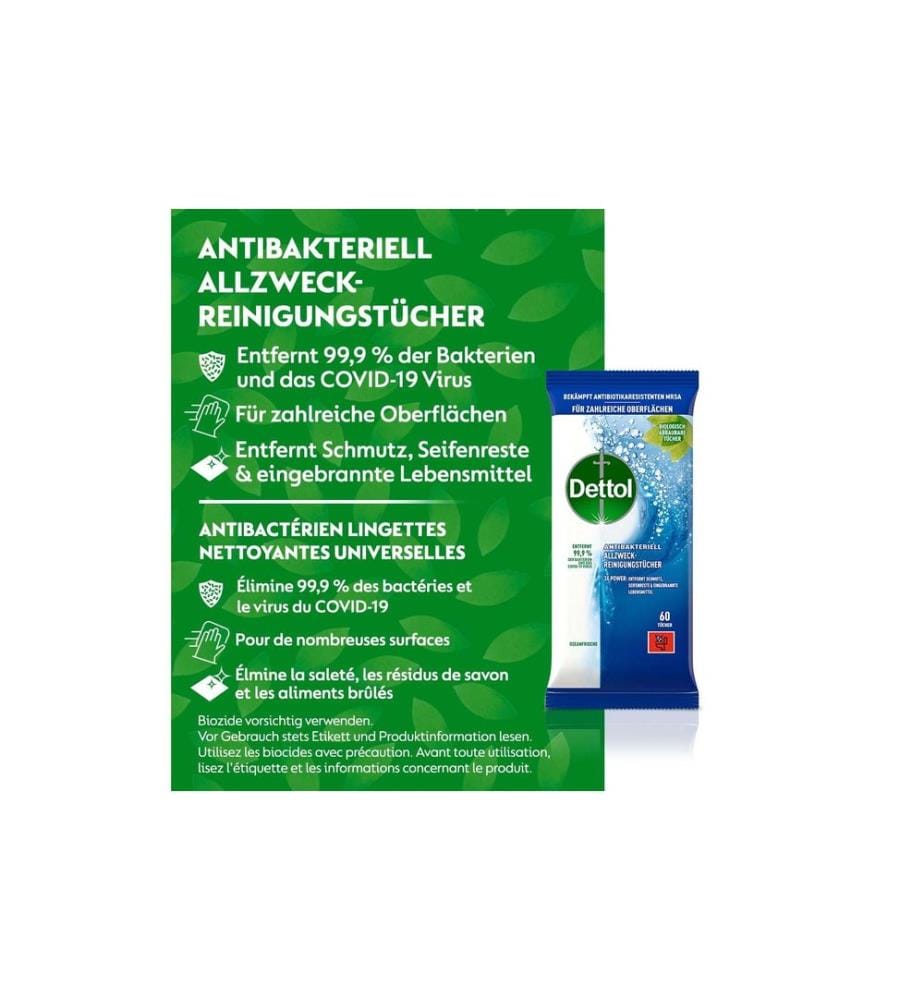 DETTOL - Lingettes nettoyantes multi-usages Fraîcheur de l'océan 60 pièces