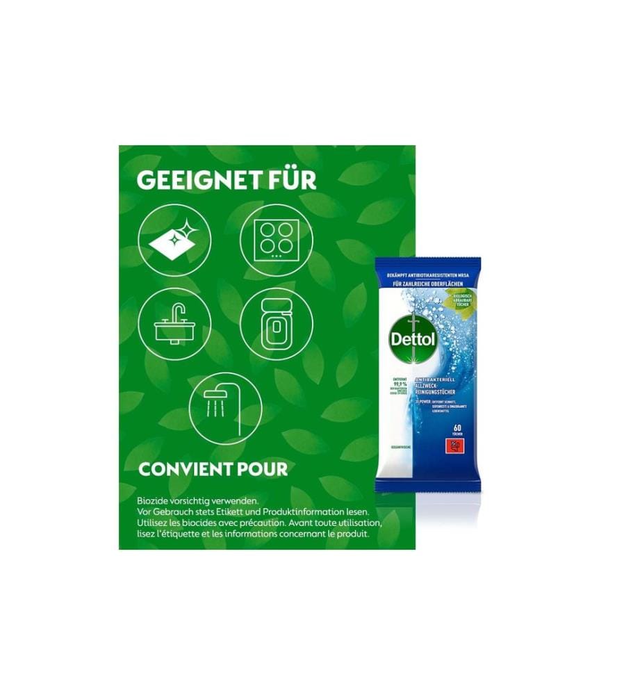 DETTOL - Lingettes nettoyantes multi-usages Fraîcheur de l'océan 60 pièces