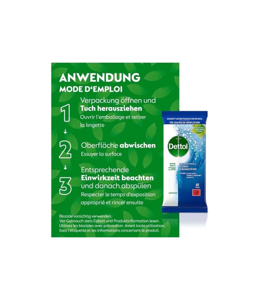 DETTOL - Lingettes nettoyantes multi-usages Fraîcheur de l'océan 60 pièces
